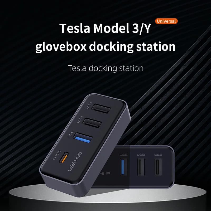 Hub USB 4 en 1 Compatible con Tesla Model 3 y Model Y (Versiones Posteriores a 2023), para el Compartimento de Guantes, Cámara de Coche, Cochega USB y Transferencia de Datos