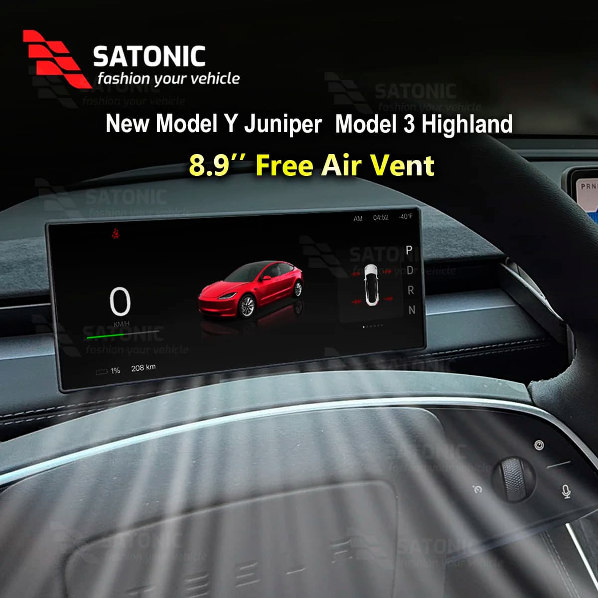 SATONIC Pantalla Inteligente de 8.9'' para Tesla 3 2026 Modelo Y Juniper, Compatible con Cocheplay y Android Auto, Actualización de Navegación ST89MAX