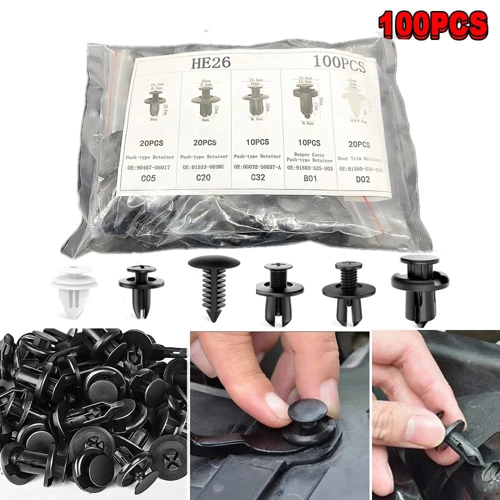 Tesla 100 uds/50pc Clip de sujeción Universal para parachoques de coche Clips de plástico para guardabarros Clip de parachoques de Cocherocería de coche remache de repuesto Pin de empuje