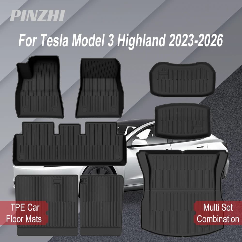 Alfombrilla para Maletero Tesla 2023-2026 para Model 3 Highland, Alfombrilla para Equipaje, TPE Impermeable, Antideslizante, Juego de Alfombrillas para el Piso