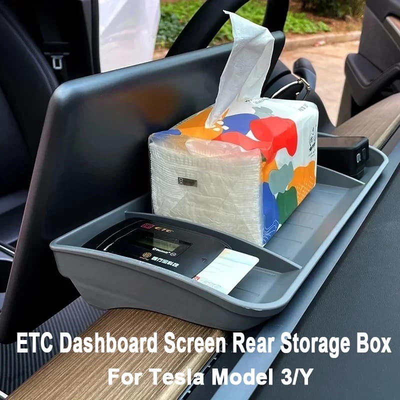 Caja de almacenamiento trasera para pantalla de tablero Tesla Model 3/Y 2021-2024, bandeja, caja de pañuelos, soporte Invisible, organizador, accesorios interiores