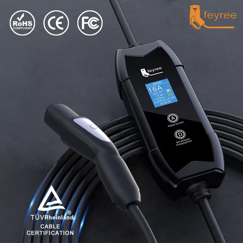 Feyree-Cochegador EV portátil, conector de TS-NACS de 3,5 kW, pantalla LCD de 1,8 "con juego de estación de Cochega con horario de retardo para coches Tesla