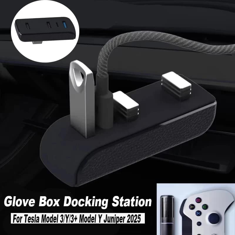 Estación de Acoplamiento para Guantera de Tesla Model 3 Y 3+ Y Juniper, Concentrador USB para Coche, Extensor USB 4 en 1, Cochegador y Transferencia de Datos Mejorada