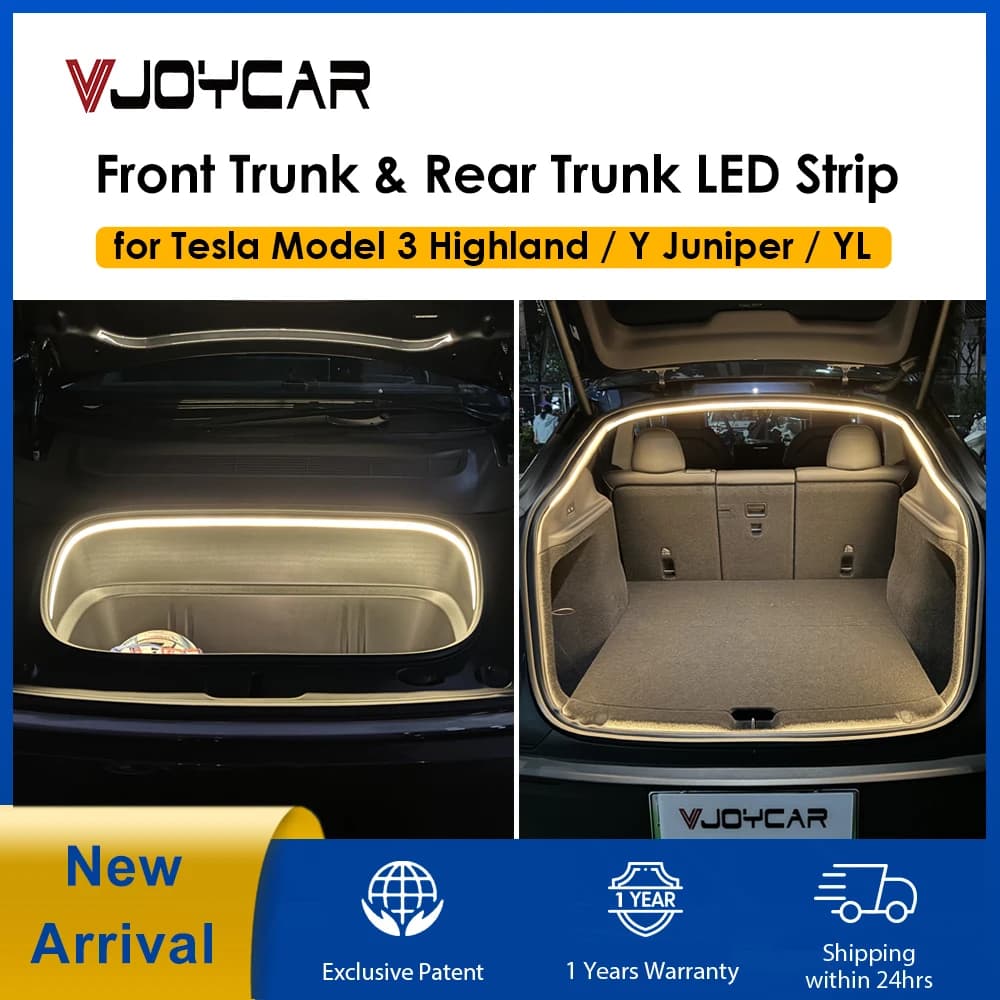Tesla VJOYCoche Nuevo Modelo Y Juniper YL New 3 Highland, Tira de Luces LED Impermeables para Maletero Trasero y Delantero, Iluminación Ambiental, Conexión Plug & Play
