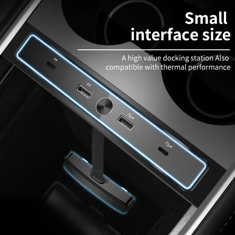 Estación de acoplamiento para Tesla Model 3 Y 2 en 4 Cochegador rápido 27W convertidor de extensión adaptador de consola central de concentrador USB inteligente para coche