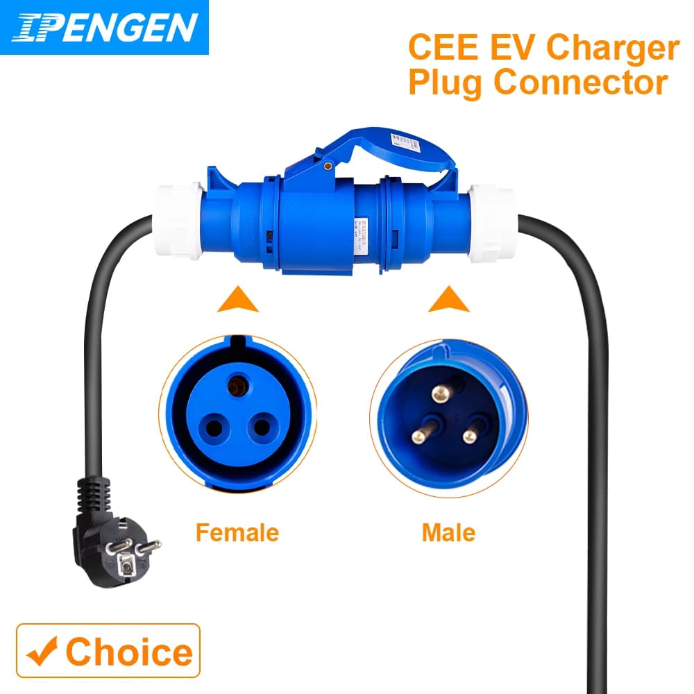 Tesla Cochegador IPENGEN EV enchufe hembra CEE adaptador de 3 pines conexión impermeable enchufe de montaje en pared conectar con Cochegador 32A 1 fase 7KW