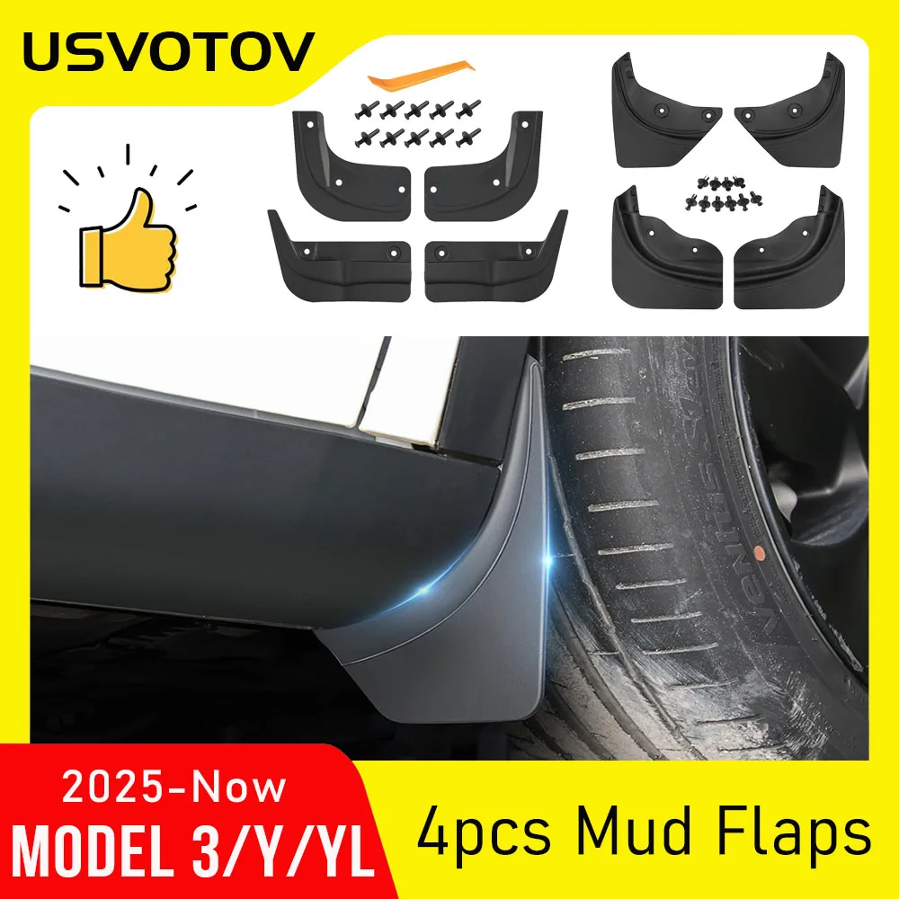 Para Tesla Model Y Juniper 2025 2026 y Model 3 YL: Accesorios Guardabarros Sin Perparaación [Mantén la Limpieza, Protege la Pintura] Protectores para Todo Clima