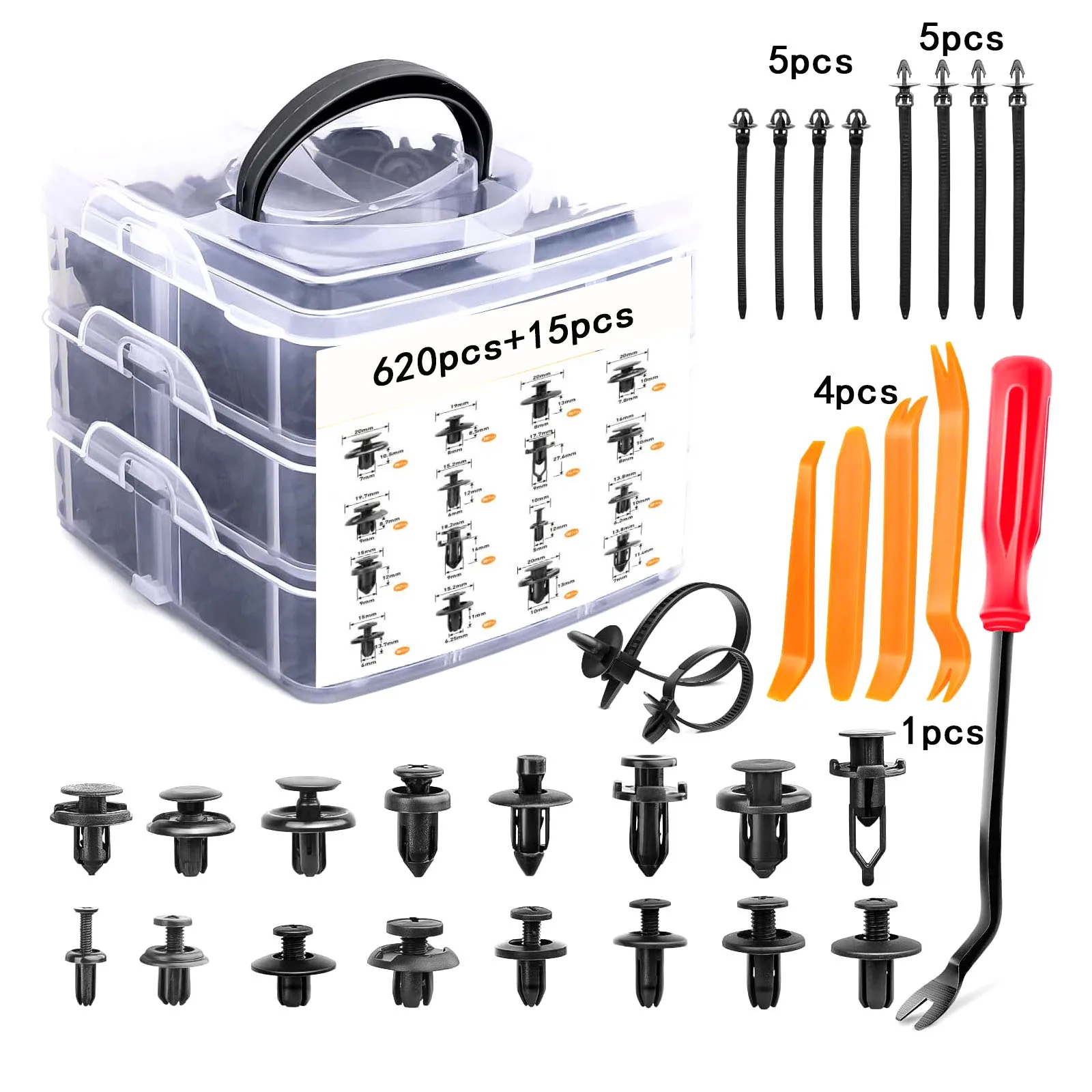 Tesla Clips de sujeción para coche, sujetadores mixtos para puerta, Panel embellecedor, remache de parachoques automático, retenedor, cubierta de motor de empuje, Clip para guardabarros, 620 Uds.