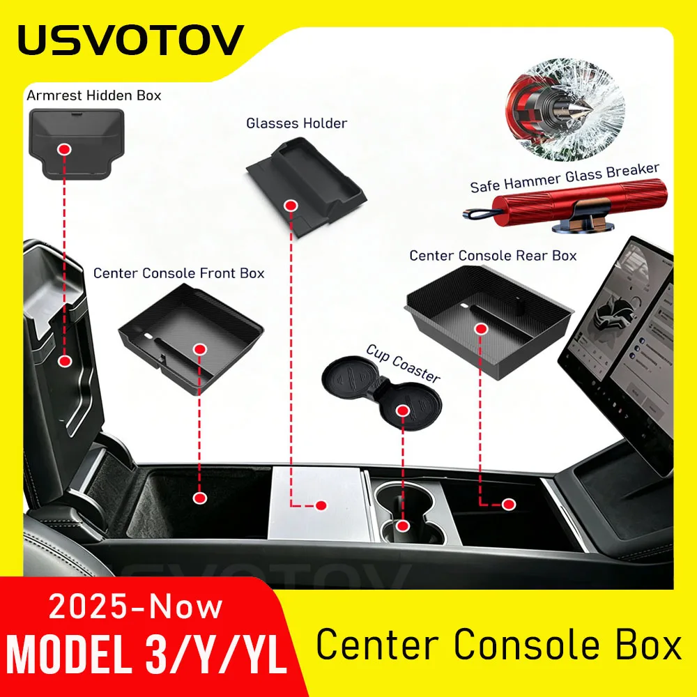 Para Tesla Model 3 Y YL Juniper 2025 2026, Caja de Almacenamiento, Bandeja Organizadora para Consola Central, Reposabrazos, Portavasos, Porta Gafas, Accesorios