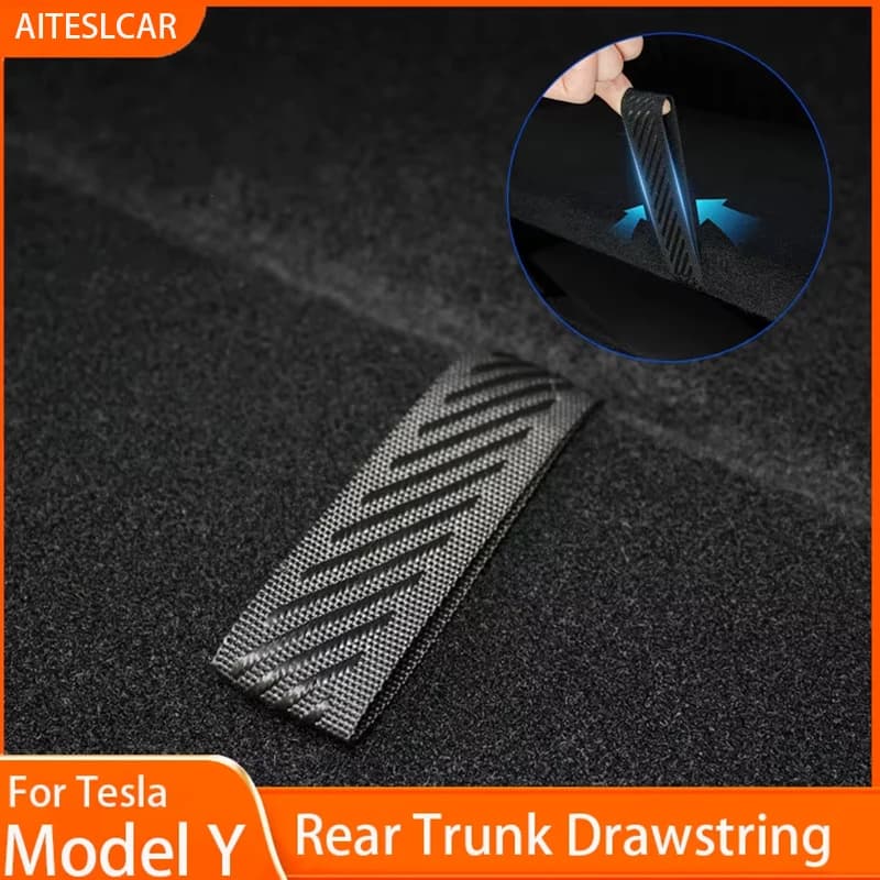 Para Tesla Model Y cuerda para maletero trasero cordón cubierta de caja trasera abierta manija correa de tracción accesorios organizadores de coche alfombrilla almohadilla de protección