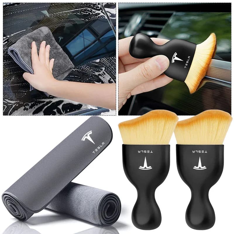 Paño de cuero limpio de gamuza, herramienta de limpieza para lavado de coches, limpieza de salida de aire acondicionado, cepillo suave para Tesla Model3 ModelY Model S X