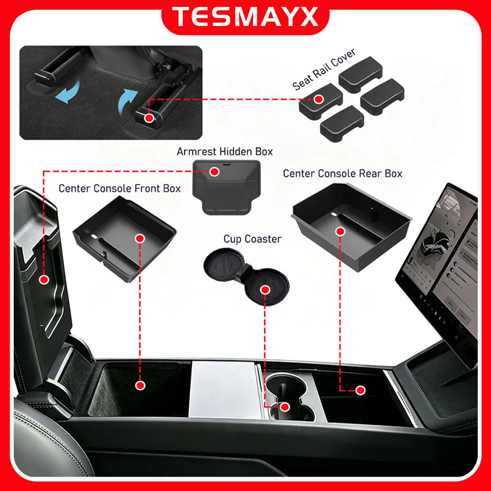 Protector de Riel de Asiento para Tesla Model 3 Y YL Juniper 2025 2026, Accesorios, Bandeja Organizadora para Consola Central, Caja de Almacenamiento para Apoyabrazos