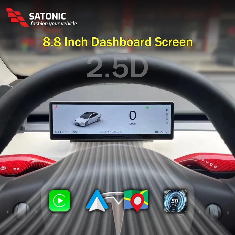 Pantalla Inalámbrica CochePlay SATONIC de 8.8'' para el Tablero de Tesla Model 3 y Model Y - Pantalla Android Auto - Rejilla de Ventilación Grande Estilo OEM