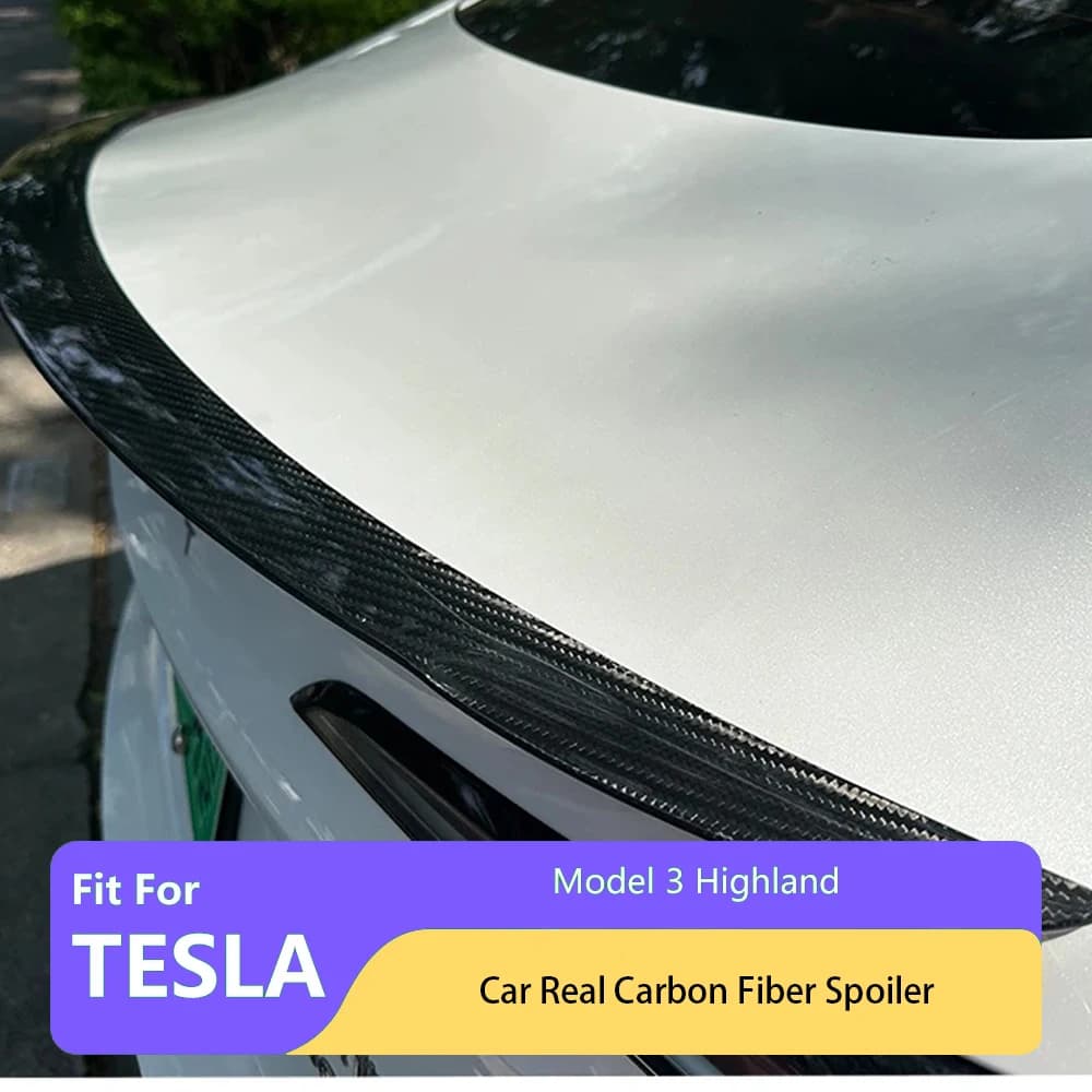 2024 nueva versión de rendimiento alerón de fibra de Cochebono Real para Tesla modelo 3 ala trasera de maletero de Cochebono de las tierras altas 2023 + accesorios para automóviles