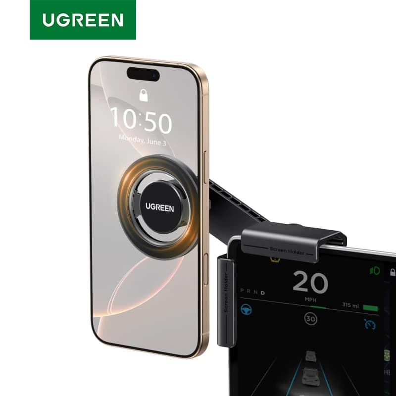 Soporte de teléfono magnético UGREEN para pantalla táctil de coche estructura Triangular Tesla para Magsafe iPhone 16 15 Pro Max Samsung S25 Xiaomi