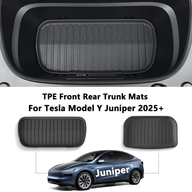 Para Tesla Model Y Juniper 2025, alfombrilla para maletero delantero y trasero, caja de almacenamiento inferior de TPE, almohadillas, cubierta protectora, revestimiento de Cochega, bandeja para maletero, alfombrilla para suelo