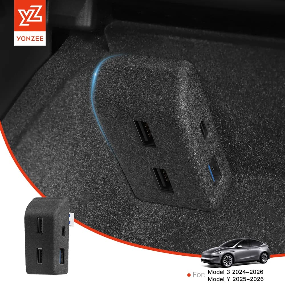 YZ para Tesla Model 3 Y YL, concentrador USB para la guantera, estación de Cochega rápida 4 en 1, toma de corriente multifunción oculta con revestimiento de felpa.