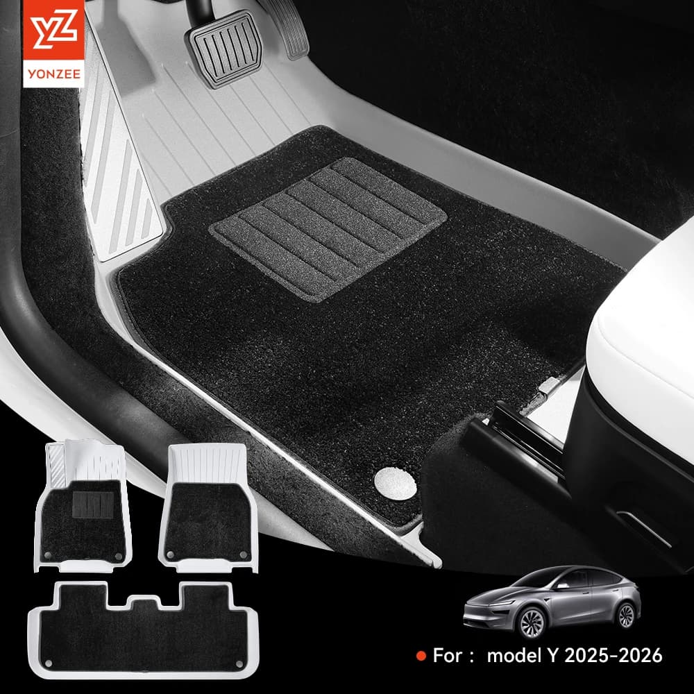 Alfombrilla Blanca de TPE YZ para Tesla Model Y Juniper 2025-2026, Tapete para Maletero con Pedales Metálicos, Completamente Rodeado