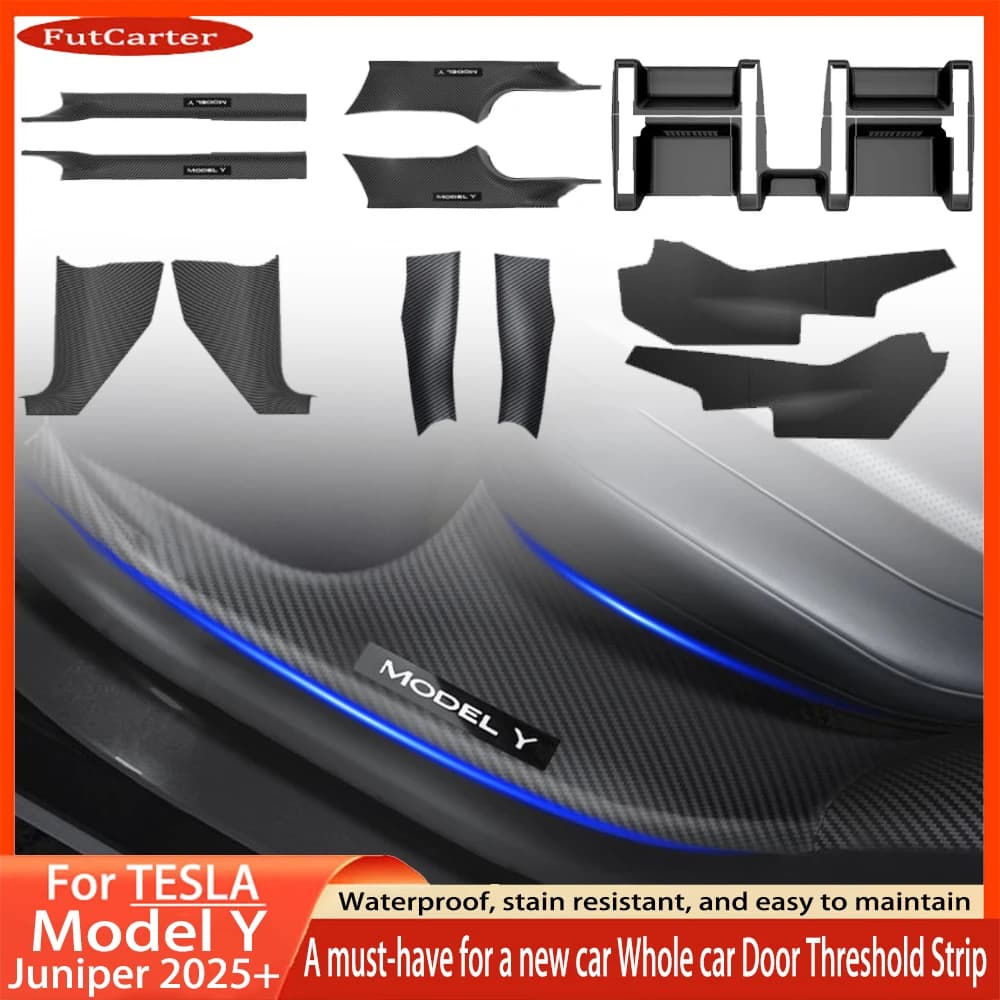 2 4 8 Uds. Para Tesla NewModelY Juniper 2025 ABS Protector de alféizar de puerta delantera trasera tira de umbral Panel protector antipatadas almohadilla impermeable