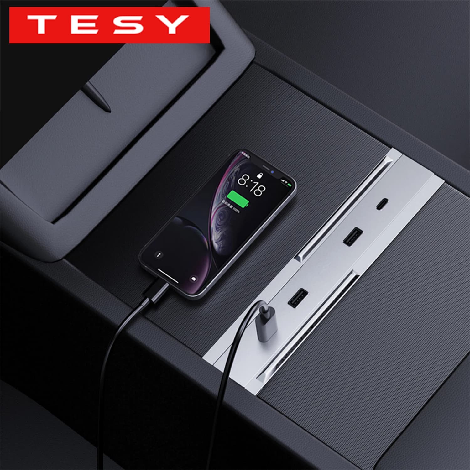 Base de Expansión TESY de 65W para Tesla Modelo YL Y Launch Juniper y Modelo 3 Highland, con Cochega Rápida y Concentrador USB Tipo-C para el Control Central