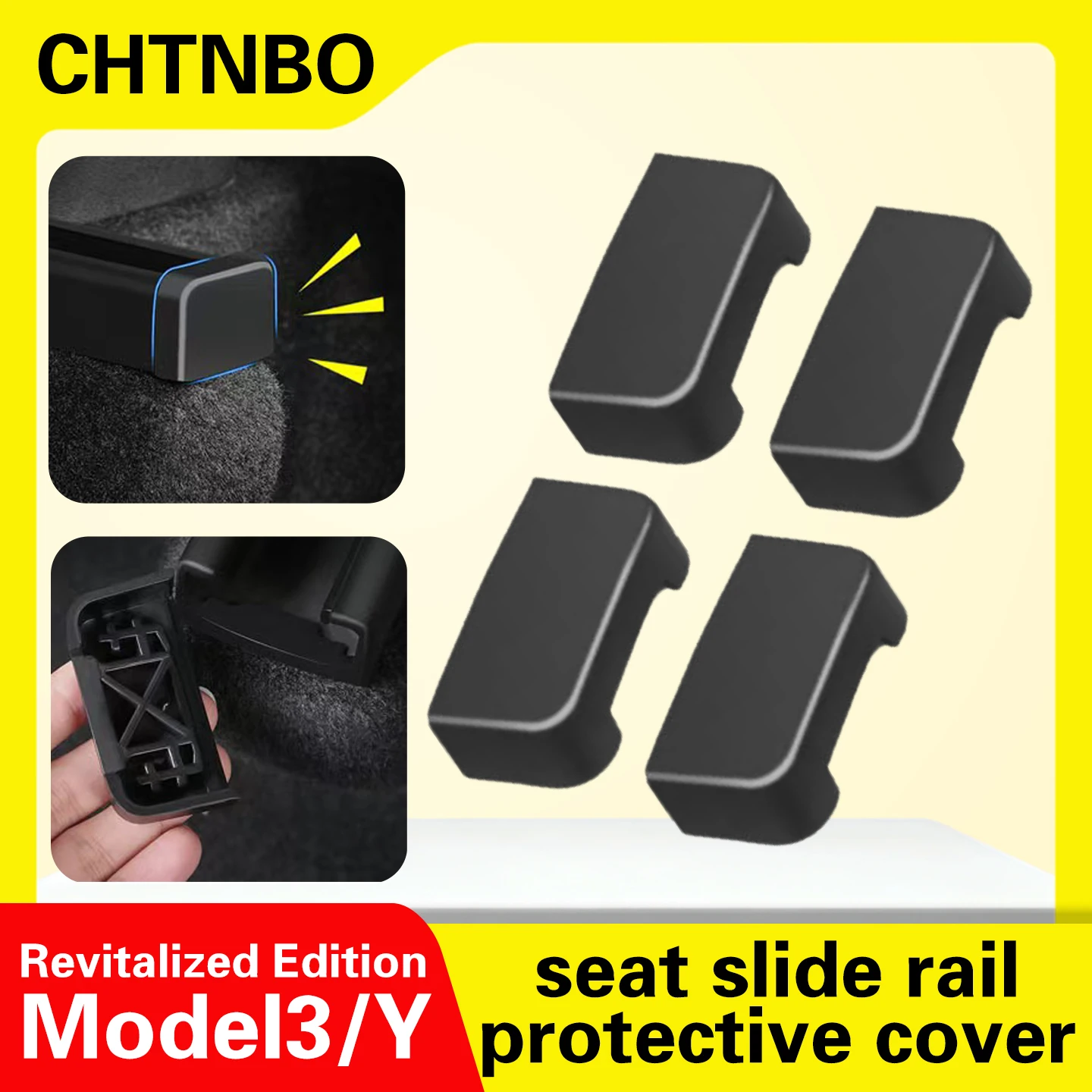 CHTNBO 4 piezas Protector de riel de asiento para Tesla Model 3 Y Juniper Accesorios 2026-2021 Piezas traseras Deslizador de asiento trasero