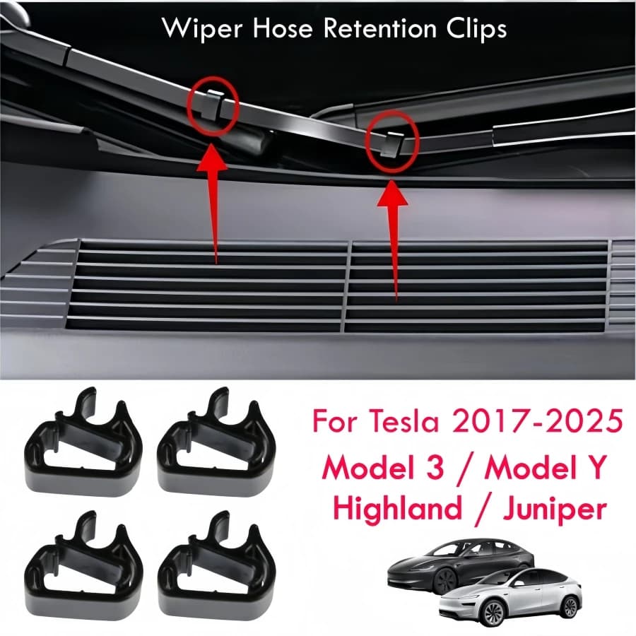 Clips de retención de manguera para limpiaparabrisas, 4 Uds., para Tesla Model 3 Y Highland Juniper 2017-2025, brazo de limpiaparabrisas, sujeción de tubo de pulverización