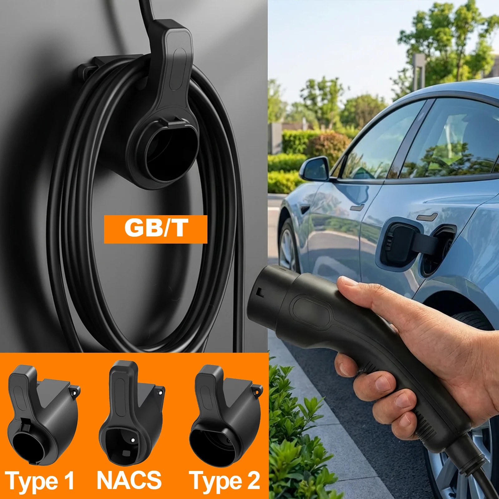 Tesla Soporte Portátil para Cochegador de Vehículos Eléctricos — para TESLA Nacs Tipo 1 Tipo 2 GB/T, Soporte de Pared para Cochegador de Coche, Soporte para Cable de Cochega de Coche