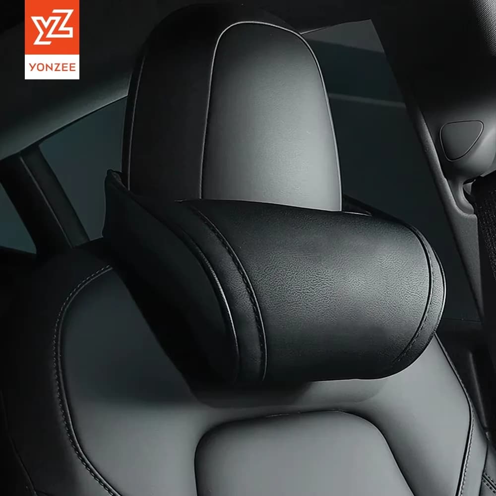 Reposacabezas de asiento YZ, almohada de viaje para el cuello para Tesla Model 3/Y/X/S, almohada de cuero PU para el cuello, almohadas de espuma viscoelástica, accesorios para coche