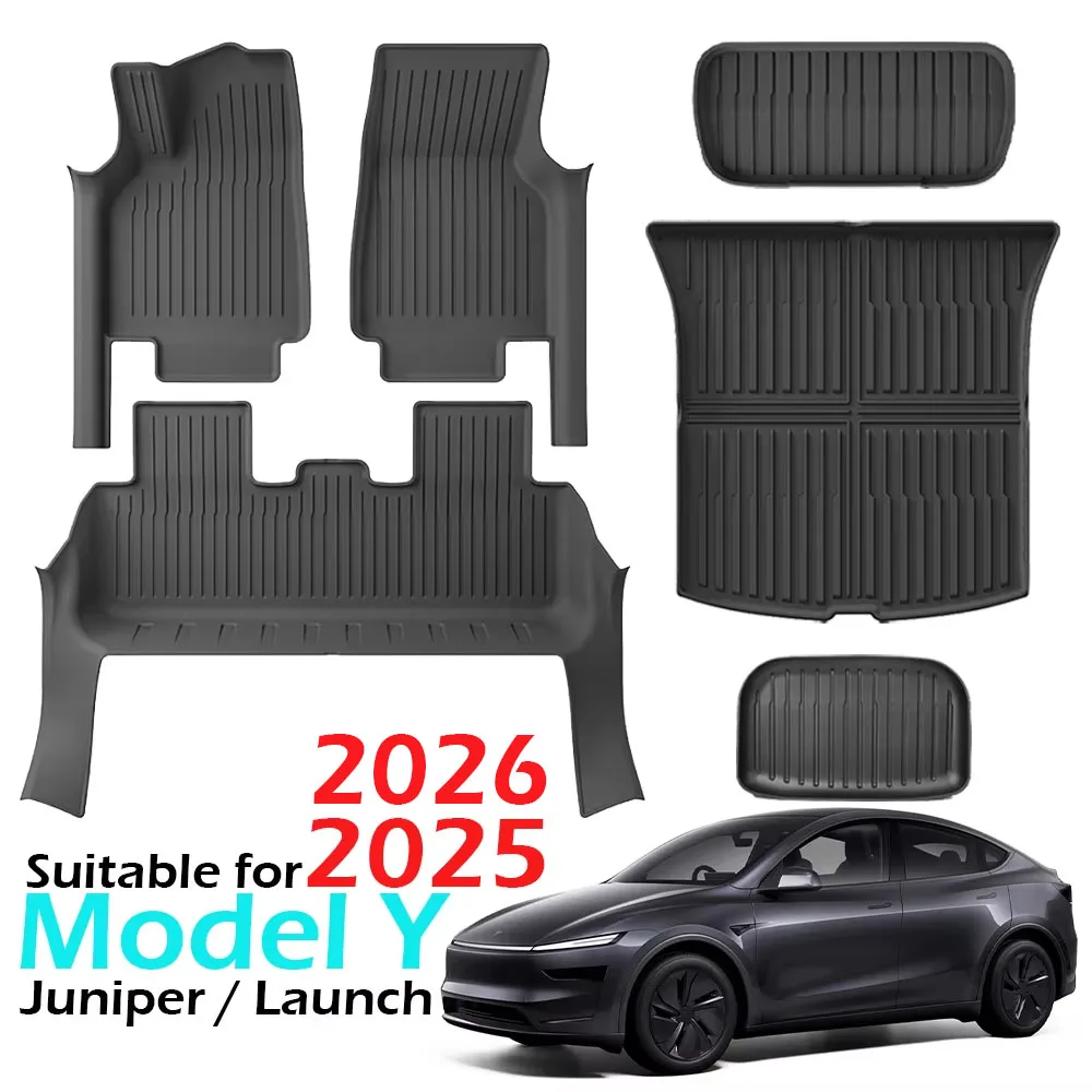 Alfombrillas con tira de protección de umbral de puerta para Tesla Model Y Juniper 2025 2026, revestimiento de Cochega para suelo para todo clima, almohadilla para respaldo de maletero