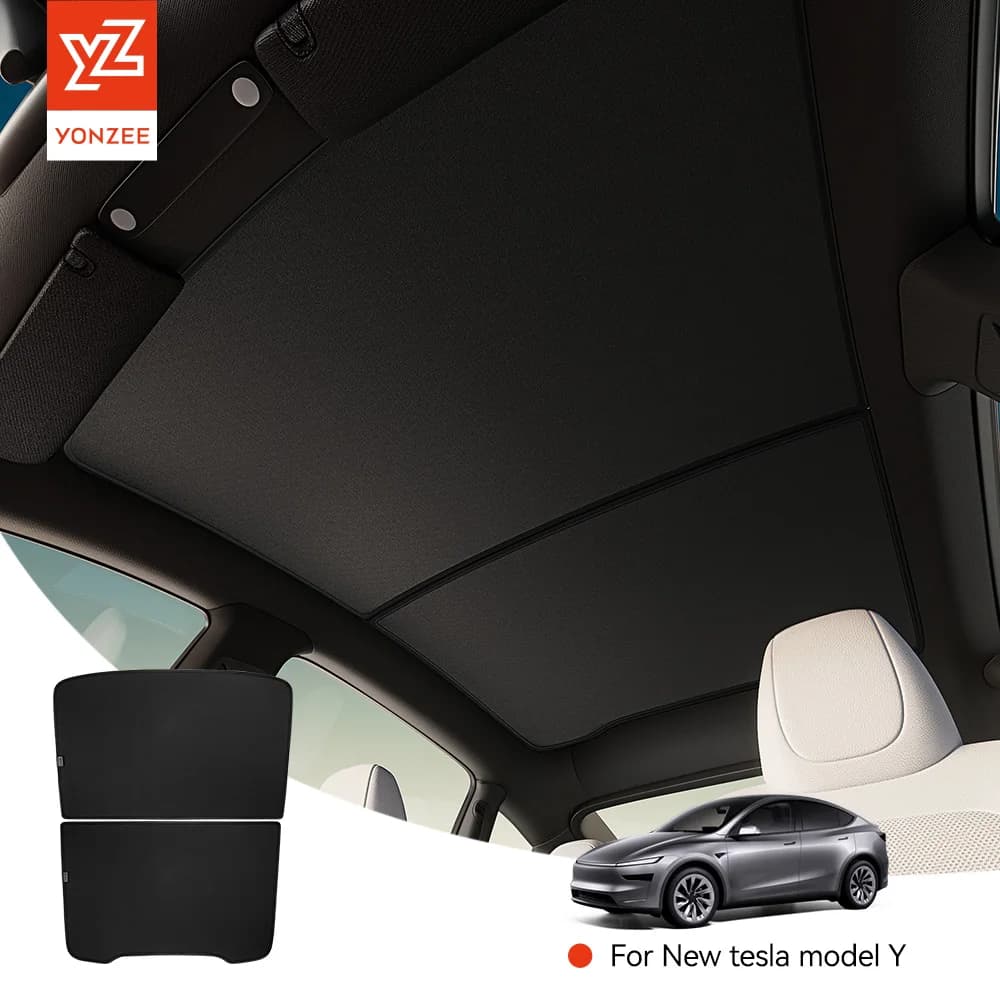 Parasoles YZ para Tesla Model Y Juniper 2025-2026, Parasol de Techo Negro de Grafeno con Diseño de Panal de Abeja, Pantalla de Vidrio para Techo Solar Delantero y Trasero