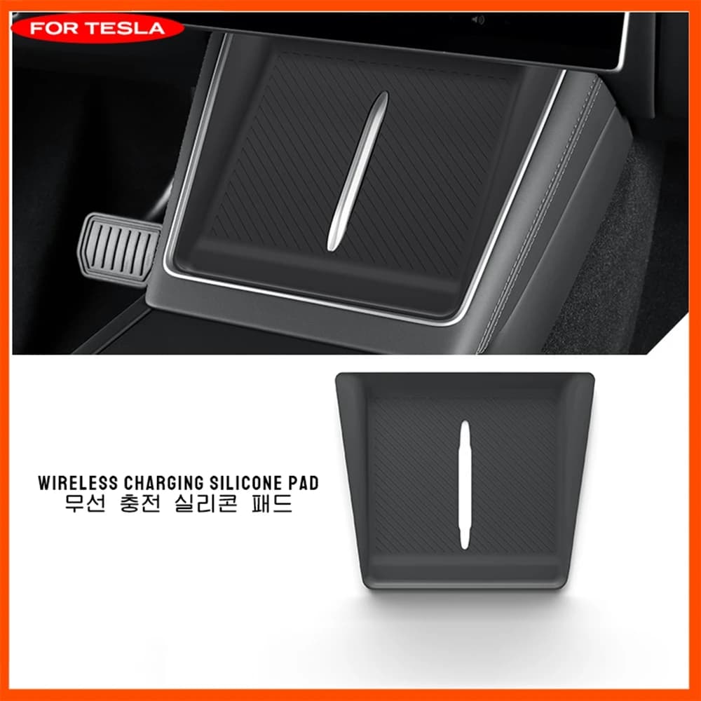 Alfombrilla Antideslizante de Cochega Inalámbrica Fácil de Limpiar para Tesla Model Y L YL 2026 Long Wheelbase LWB, Cojín de Silicona para Consola Central, 1 Pieza