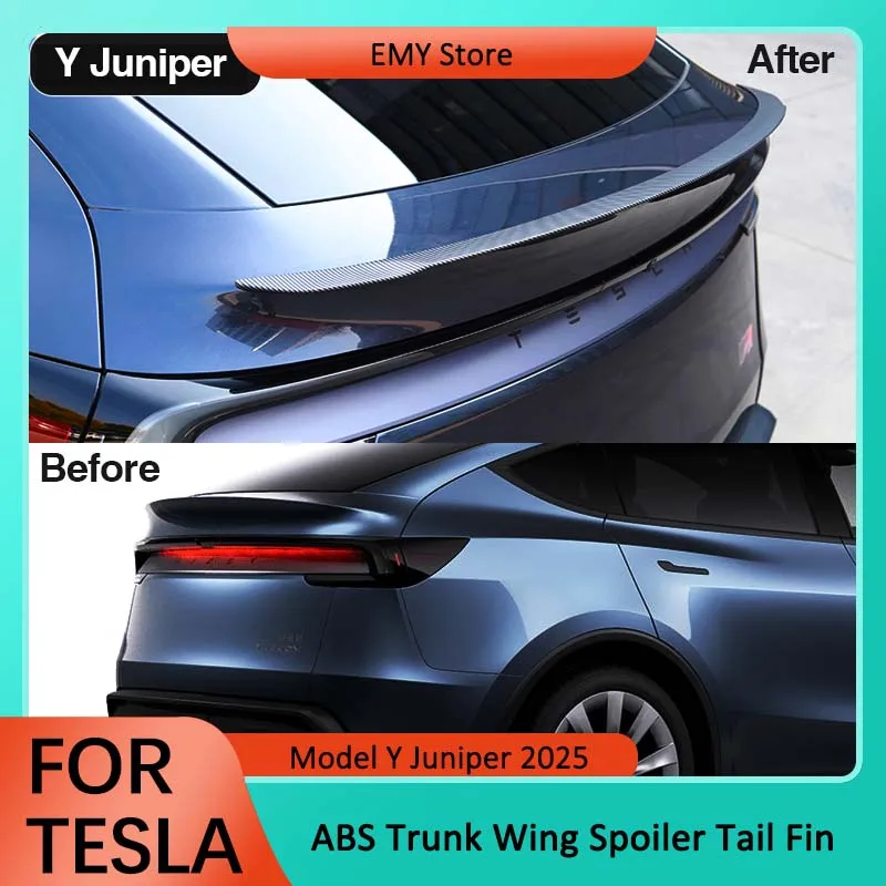 Alerón ABS mate con diseño de fibra de Cochebono para Tesla Model Y 2025 Juniper, alas traseras negras brillantes para maletero, accesorios modificados para automóvil