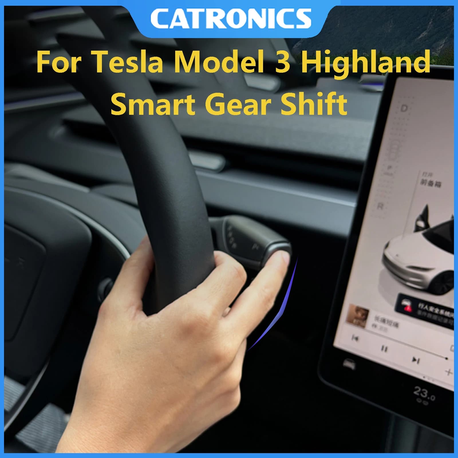 CATRONICS para Tesla Model 3 Highland 2024-2025 palanca de cambios estacas giratorias palanca de cambios señal limpiaparabrisas manija estacas accesorio de coche