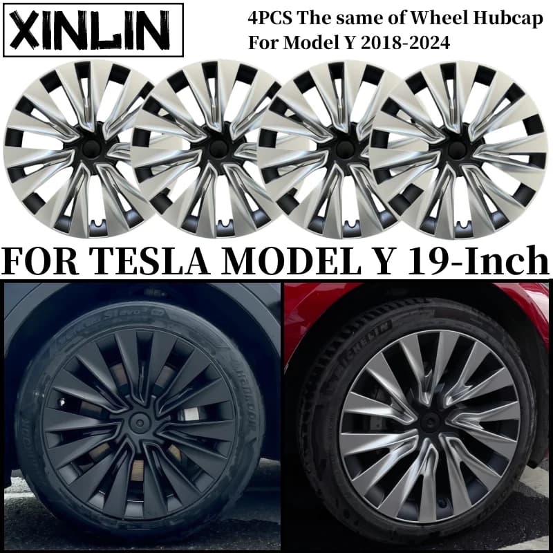 4 Uds tapacubos de rueda cubierta de rueda de 19 pulgadas tapa de rueda de repuesto de rendimiento accesorios de cubierta de llanta completa para Tesla modelo Y 2018-2024