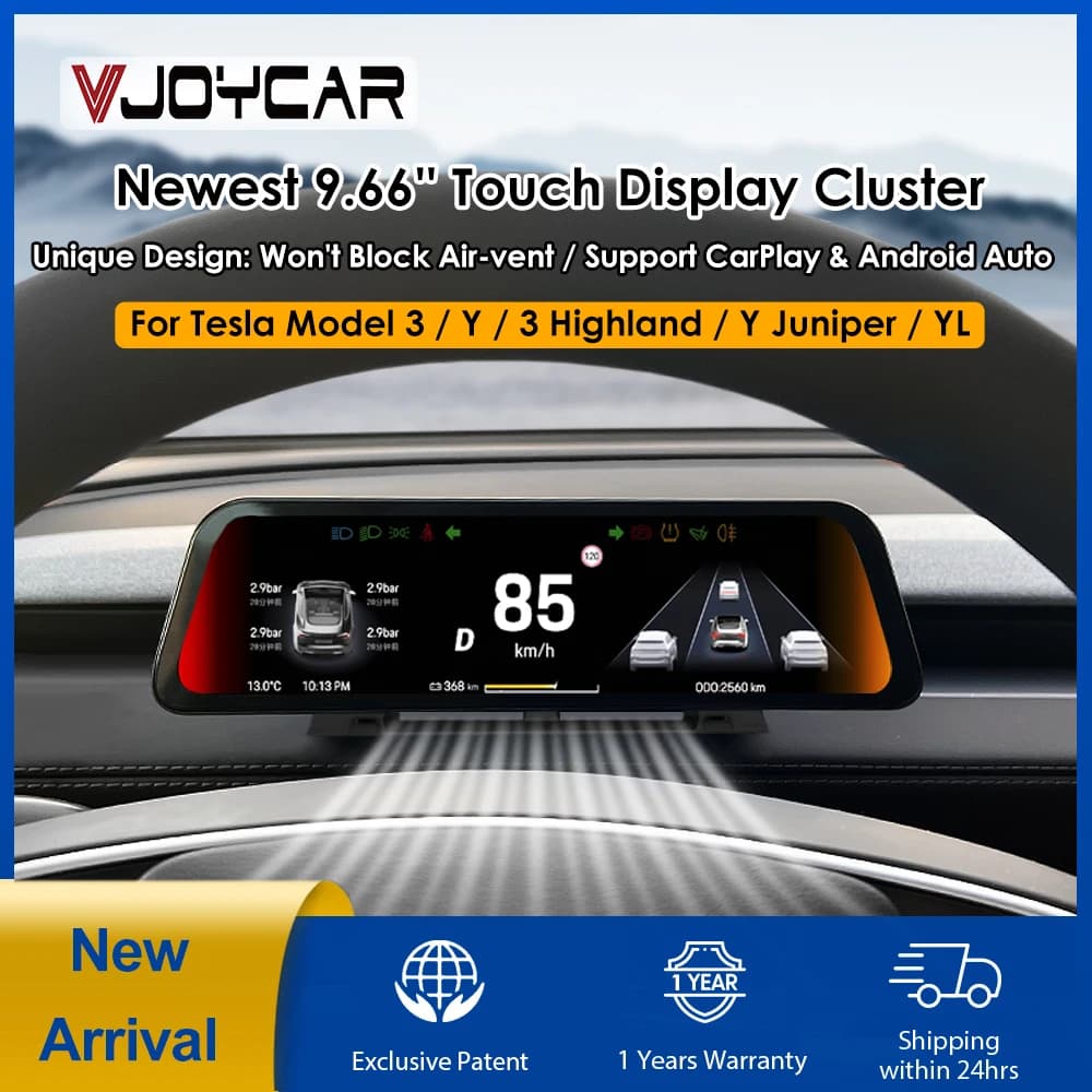Pantalla de instrumentos VJOYCoche de 9.66 pulgadas para el nuevo modelo Y Juniper, tablero de instrumentos modelo YL con salida de aire para todos los Tesla Model 3 Y