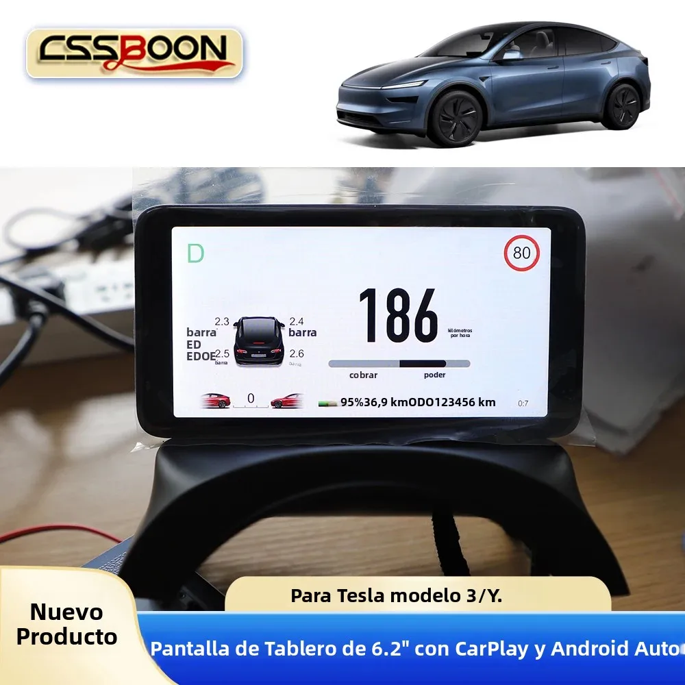Pantalla Inalámbrica Cocheplay de 6.2 Pulgadas para el Tablero de Tesla Model 3 Y 2016-2024, Pantalla IPS, Sistema Linux, Monitor para Auto con AMD Ryzen