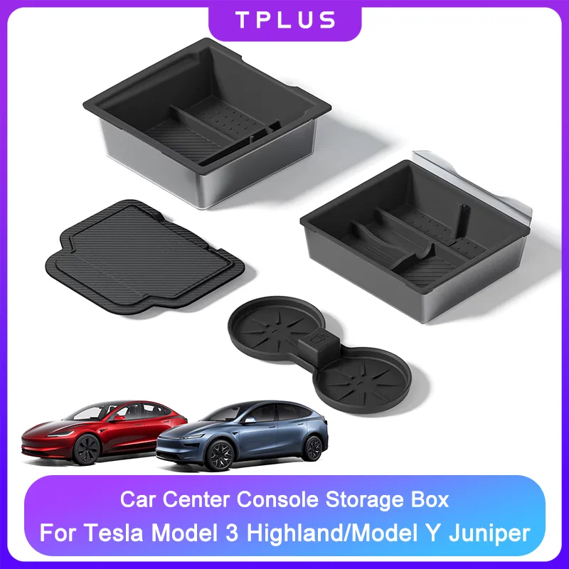 Bandeja organizadora para consola central, caja de almacenamiento con reposabrazos para Tesla Model Y Juniper 2025 y Model 3 Highland 2024 2025, accesorios para coche