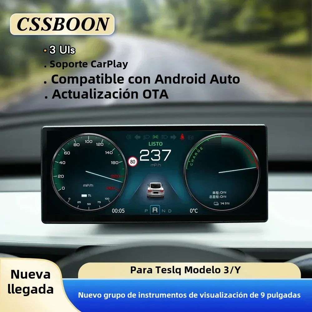 Pantalla para el Tablero del Modelo Y de CSSBOON, Pantalla Grande de 9 Pulgadas para Tesla Modelo 3, Opción de Cámara Frontal, Compatible con CochePlay Inalámbrico