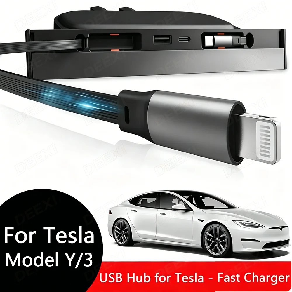 Base de Cochega Rápida USB Retráctil para Consola Central para Tesla Model Y Juniper, Estación de Cochega para Teléfono para Model 3 Highland