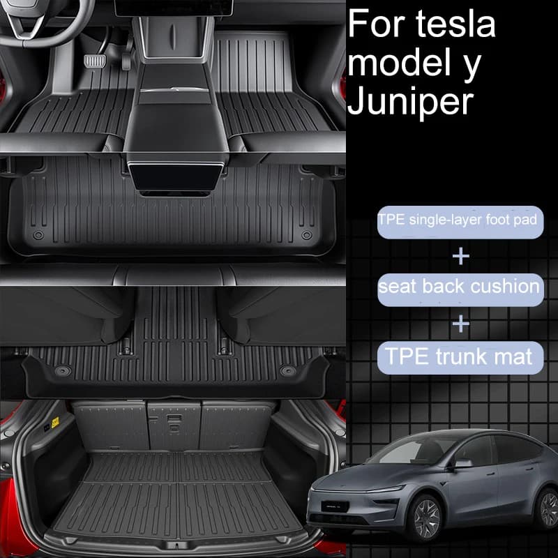 Juego de 9 Alfombrillas de TPE para Todo Clima para Tesla Model Y Juniper 2025 2026, Juego Completo a Medida, Alfombrilla Impermeable para Maletero