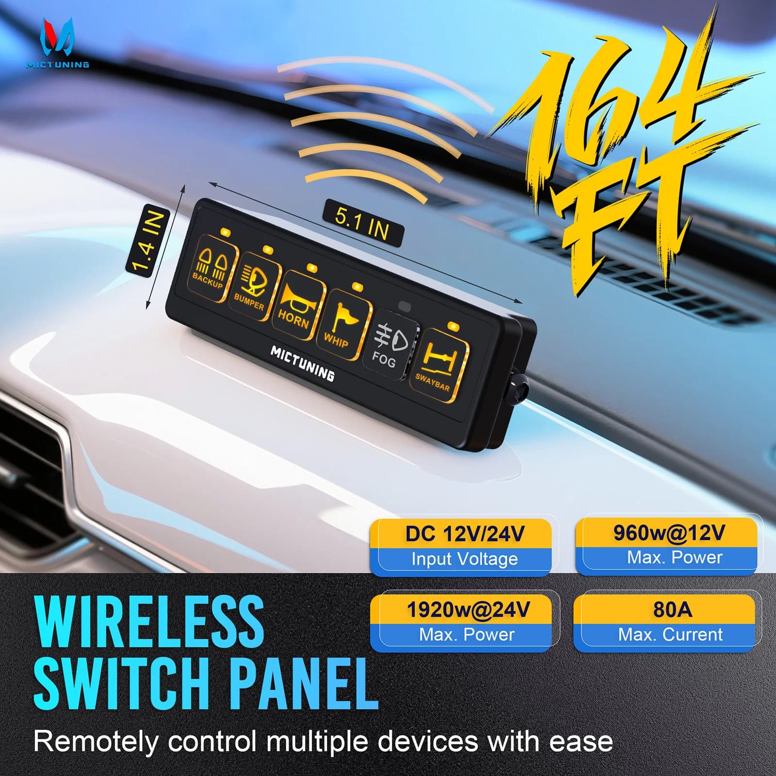 Tesla Caja de control de circuito de panel de interruptor inalámbrico de 6 bandas, barra de luz LED, 12/24V, coche marino