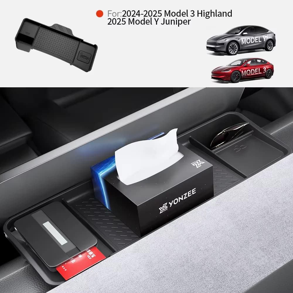 Bandeja de almacenamiento YZ para Tesla Model Y Juniper 2025 Model 3, caja de almacenamiento de pantalla trasera de tierras altas, soporte para tablero, caja de pañuelos, Panel ECT