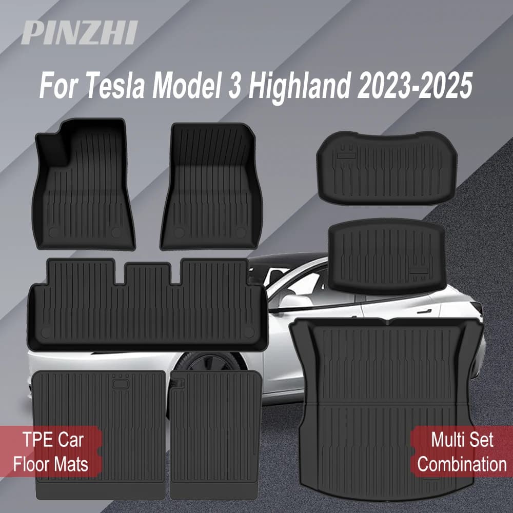 Estera para maletero Tesla 2023-2025 para el modelo 3, alfombrilla para el suelo de las tierras altas, alfombrilla para equipaje, juego antideslizante impermeable de TPE, alfombrillas con pararo para el suelo