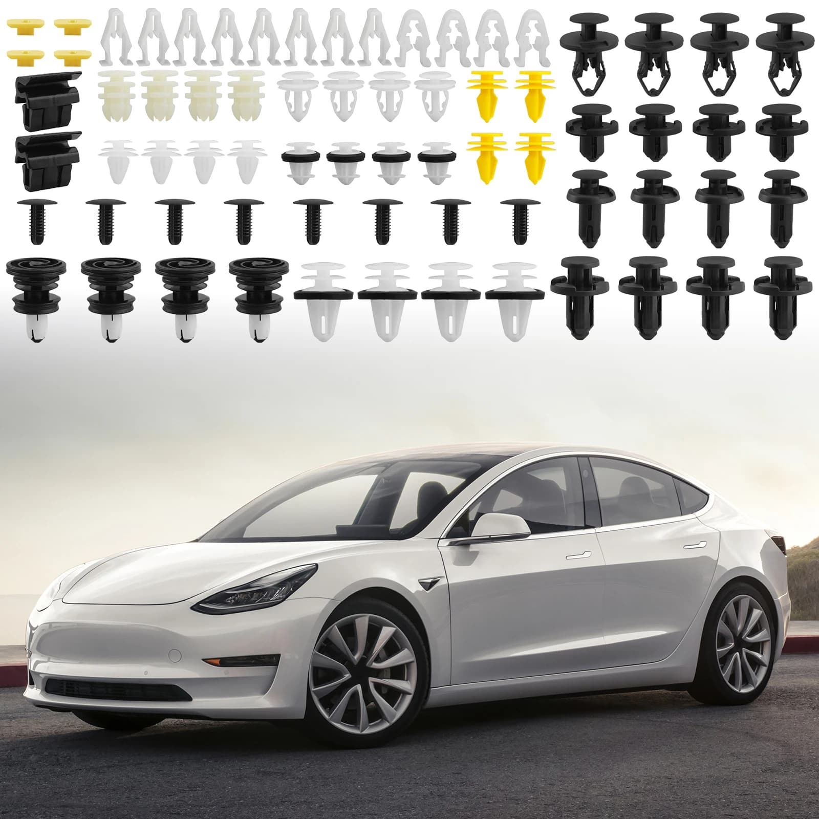 70 Uds. Clips de remache de retenedor de empuje para revestimiento de guardabarros de parachoques para Cocherocería Tesla, sujetador Interior y Exterior, Clips de marco de Panel embellecedor de puerta