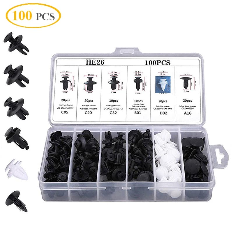 Tesla 100 Uds Clips de plástico para coche tornillos de sujeción pasador de retenedor de empuje para el cuerpo remache Panel de parachoques decoración Interior accesorios mixtos para automóviles