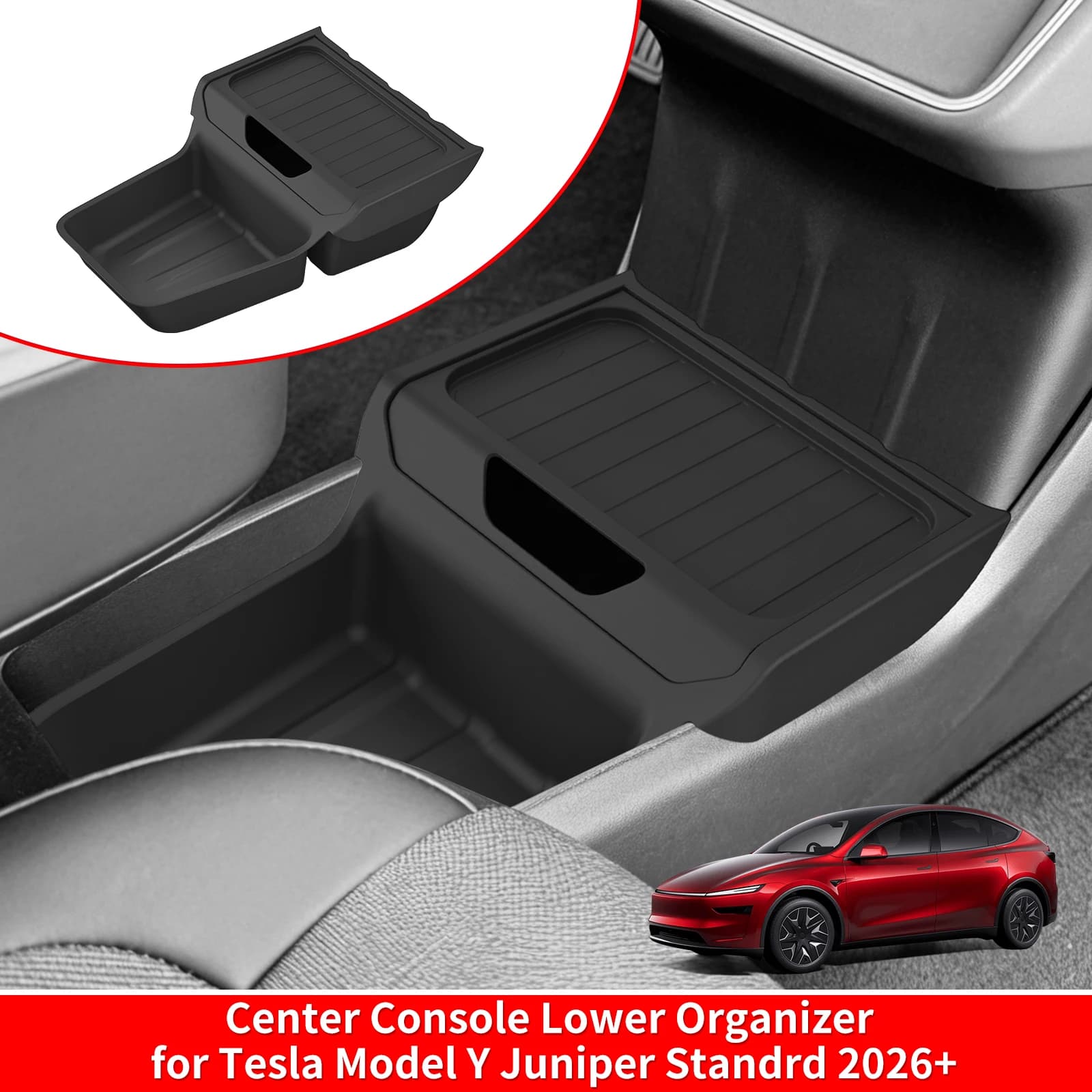 Organizador de Consola Central para Tesla Model Y Juniper Standard RWD 2026 2025, Caja de Almacenamiento Inferior, Bandeja Central de TPE, Accesorios de Ordenación
