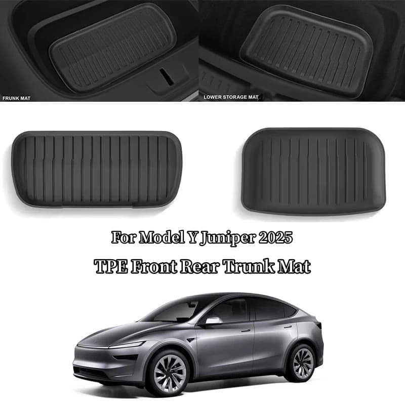 Esteras delanteras y traseras para maletero Tesla Model Y Juniper 2025 TPE, almohadilla de almacenamiento para maletero inferior, cubierta para maletero para todo tipo de clima, revestimiento de suelo