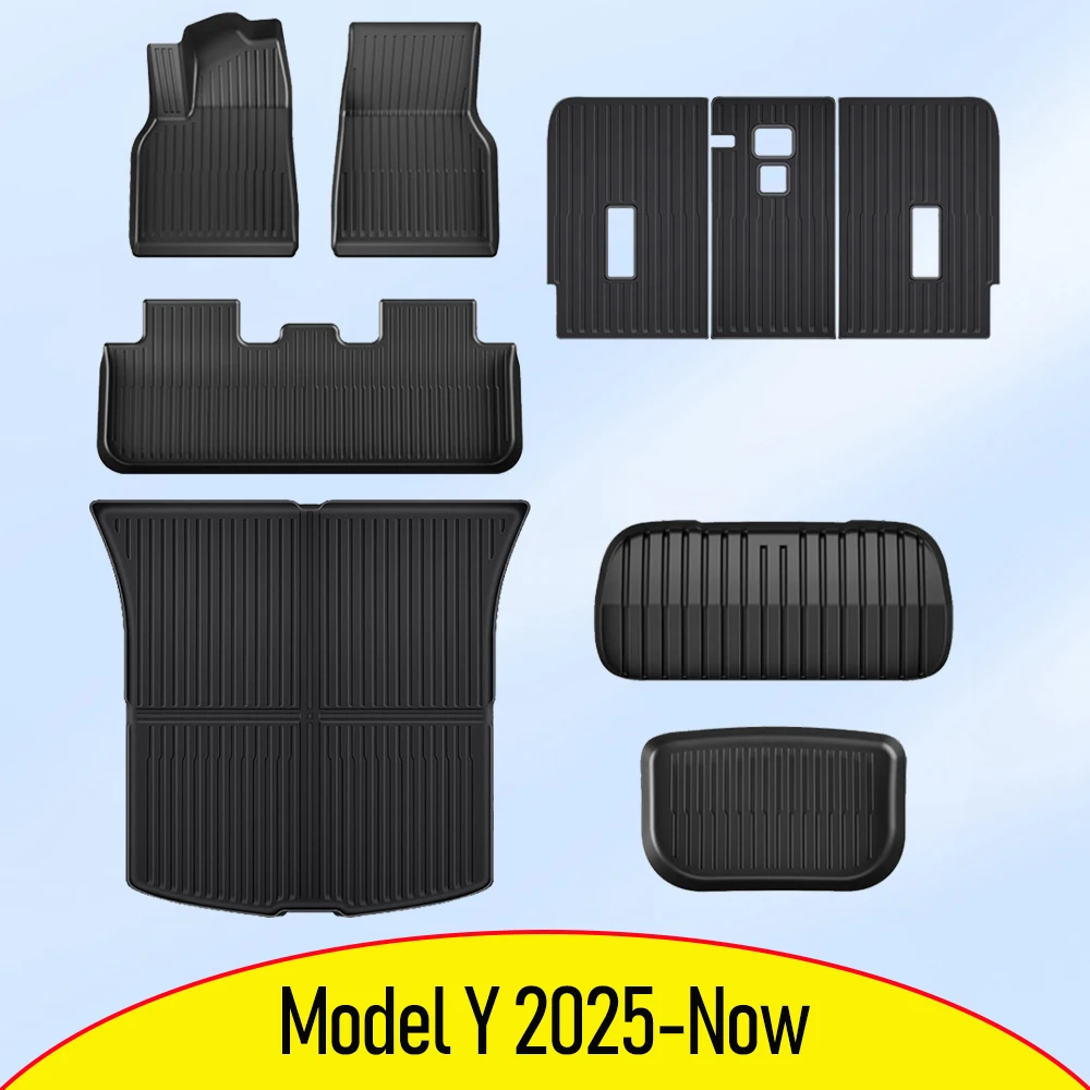 USVOTOV para Tesla Model Y Juniper 2025 2026 alfombrillas TPE revestimiento de Cochega delantera trasera almohadillas de respaldo alfombrillas de maletero para accesorios Tesla