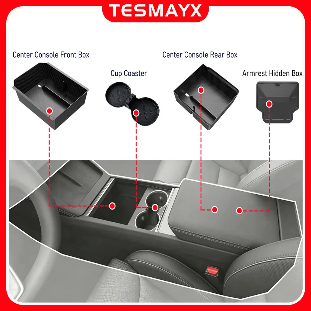 Bandeja organizadora para la consola central de Tesla Model Y Juniper, accesorios para Model 3 YL, 2026, 2025, cubierta para la caja de almacenamiento del reposabrazos, portavasos.