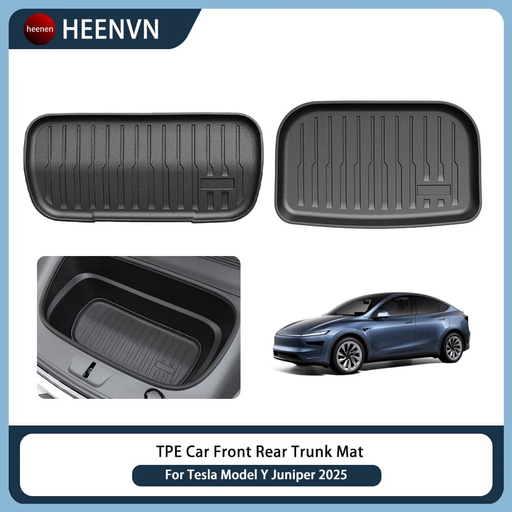 Para Tesla Model Y Juniper 2025, alfombrillas delanteras y traseras para maletero, pararo de Cochega, almohadillas TPE antideslizantes impermeables, accesorios interiores para todo tipo de clima